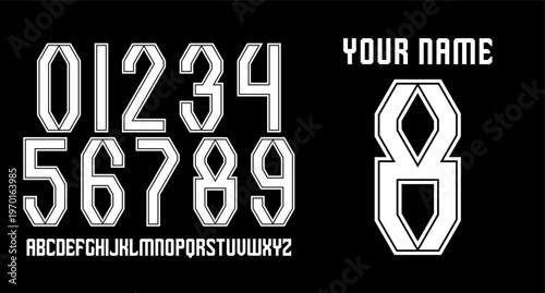 GEOMETRIC MODERN UNIQUE NUMBER SET NAME SET LUXURY RETRO VINTAGE NAMESET FOR JERSEY	
