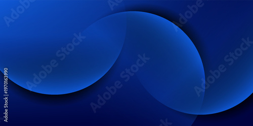 Abstract dark blue background with elegant overlapping circular layers and soft shadows.