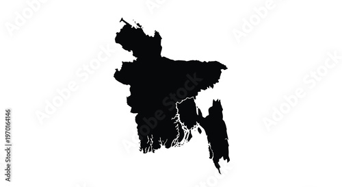 Black silhouette of bangladesh s landmass against a plain white background silhouette