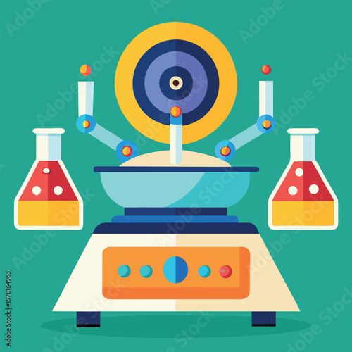 A centrifuge machine with test tubes spinning symbol. 
