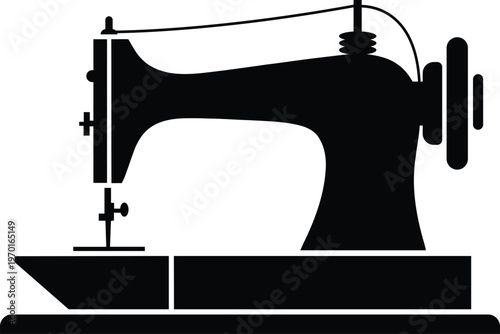 Classic vintage sewing machine silhouette isolated on transparent background for craft and design projects