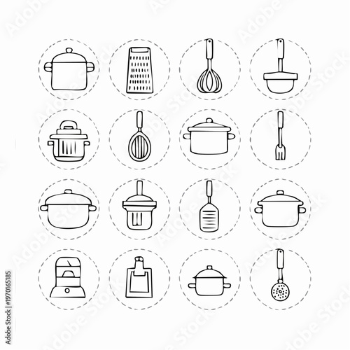 Kitchen Utensils and Cookware Icons.