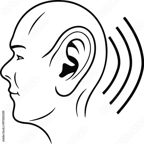 Ear icon. Hearing human ear line flat vector icon isolated on white background. Simple design for web or mobile app. Vector graphics stock illustration.