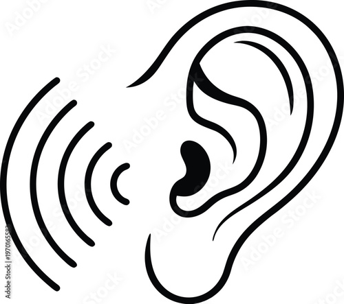 Ear icon. Hearing human ear line flat vector icon isolated on white background. Simple design for web or mobile app. Vector graphics stock illustration.