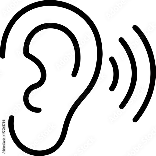 Ear icon. Hearing human ear line flat vector icon isolated on white background. Simple design for web or mobile app. Vector graphics stock illustration.
