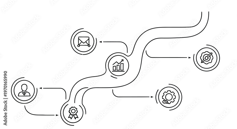 Obraz premium Flowchart diagram displaying process steps with text and icons on white background