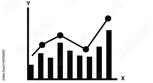 Simple line and bar graph illustration showing data points and trends
