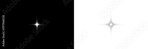 Star shape glowing brightly in contrasting shades of white and black with a radiant isolated on a neutral background with png background