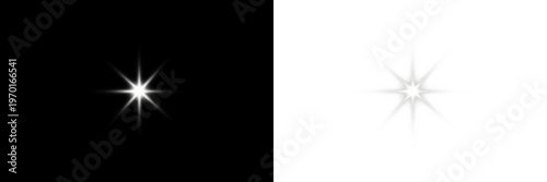 Star shape glowing brightly in contrasting shades of white and black with a radiant isolated on a neutral background with png background