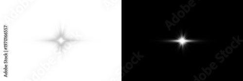 Star shape glowing brightly in contrasting shades of white and black with a radiant isolated on a neutral background with png background