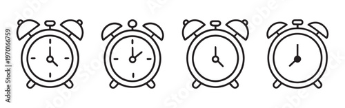 Alarm clock line icon set time and wake up symbols in clean outline style vector illustration collection