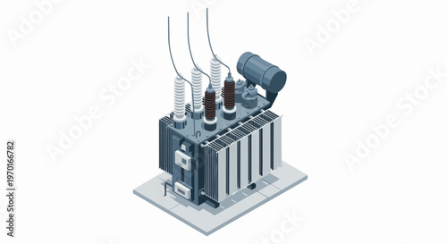Isometric Industrial Electrical Power Transformer for High Voltage Electricity Distribution Infrastructure Illustration