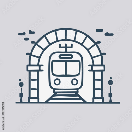 Train Entering Tunnel Transportation Infrastructure.