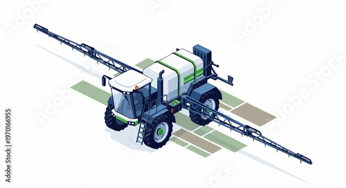 Isometric Self-Propelled Crop Sprayer Illustration. Modern Agricultural Machinery for Pesticide and Fertilizer Application, Smart Farming Equipment Isolated on White