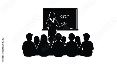Teacher instructing students in a classroom setting black silhouette