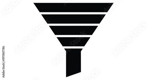 Simple black funnel icon isolated on a white background depicting a narrowing shape