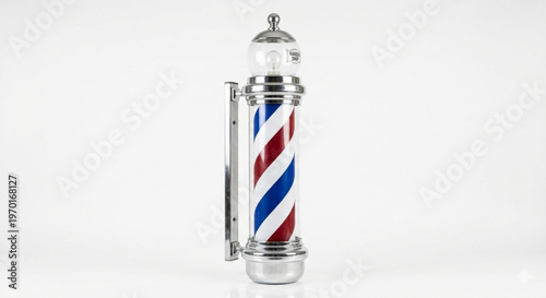 Traditional Barber Pole with Red White and Blue Stripes Isolated on White Background