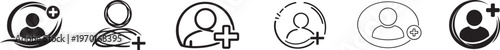 Add user icon set with plus person symbols for account profile UI isolated background