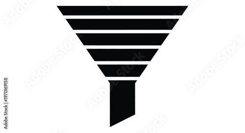 Simple black funnel icon on a white background representing filtering or conversion