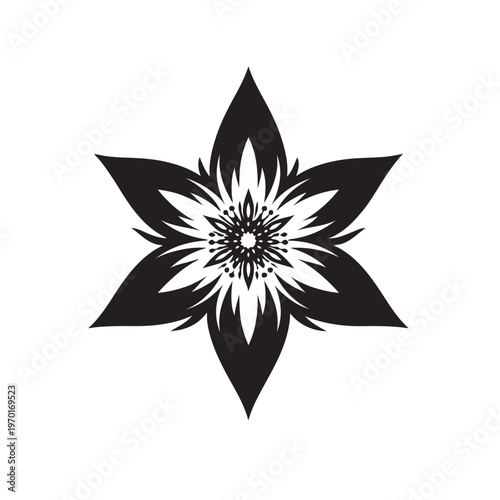Sharp Six-Pointed Black Flower Vector