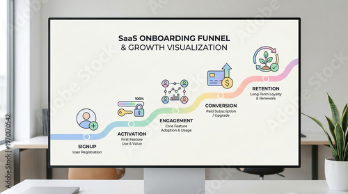 SaaS onboarding funnel, growth visualization, business process diagram, workflow optimization, marketing strategy