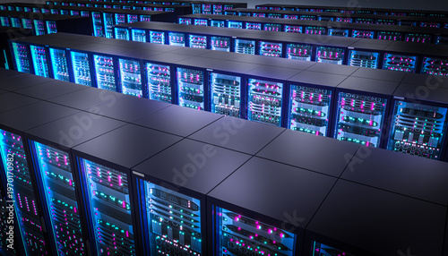 Server racks 3d modern data center