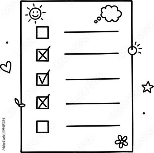 Cute Checklist with Ticks and Empty Boxes, Sunny Day Doodle