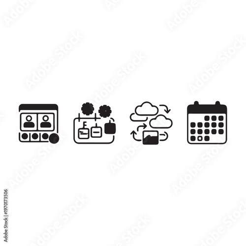 video call icon, online conference, group chat, social media, remote communication, digital meeting, virtual collaboration, webinar, distant learning, global connection.