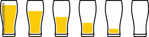 Vector illustration of six glasses with varying levels of beer