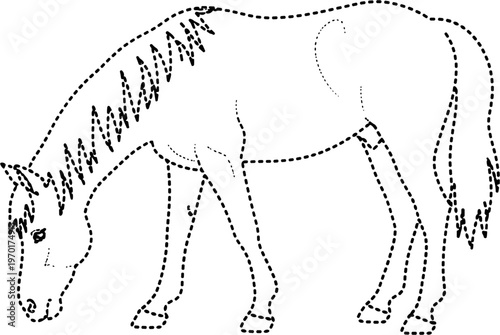 Dotted Line Horse Silhouette Grazing