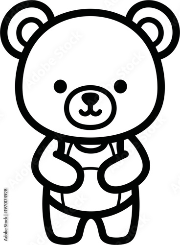 Cute cartoon bear illustration, simple line art, white background, kawaii style