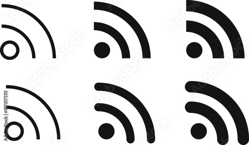 RSS Feed Icon Set. Latest news and feed symbols. Application and website signs. Content delivery and follow icons
