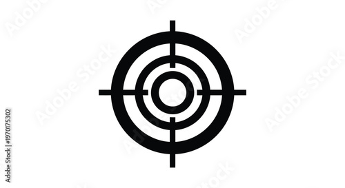 A stark black target graphic with concentric circles and crosshairs is prominently displayed a bold silhouette high quality