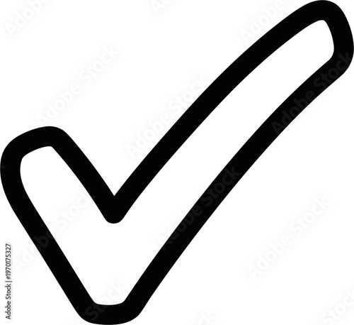 Hand-drawn check mark, tick symbol, isolated on white background, simple graphic