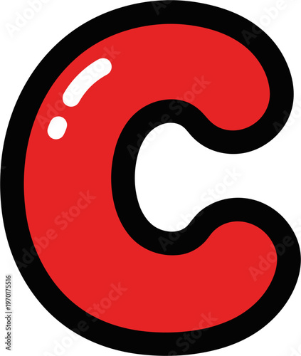 Red Letter C Bubble Font Cartoon Style