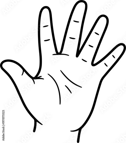 Hand Gesture, Five Fingers Spread Out, Minimalist Line Art