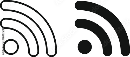 Blog and News Feed Icons. RSS signal and link symbol. Podcast and broadcast graphic design. Internet broadcasting icons
