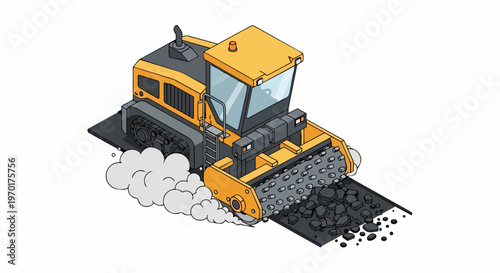 Isometric Heavy Duty Padfoot Roller Compactor Machine Crushing Rocks for Road Construction Illustration