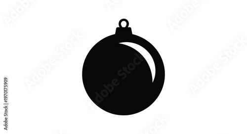 A stark black silhouette of a round christmas ornament with a hanging loop conveying festive simplicity silhouette
