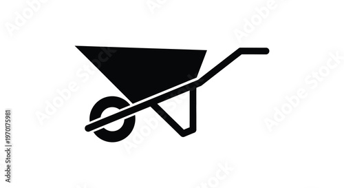 A stark black silhouette depicts a classic wheelbarrow showcasing its functional design and form silhouette high quality professional