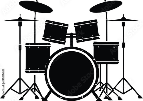 Simple black drum kit musical instrument silhouette vector illustration