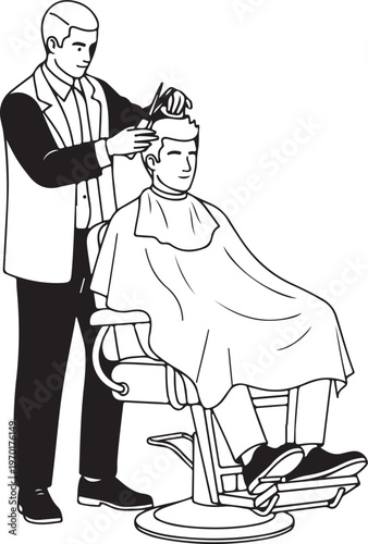 A barber cutting a customer's hair