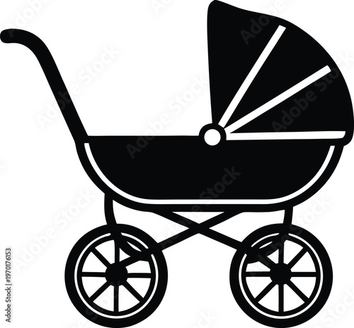 Black baby stroller pram silhouette vector illustration