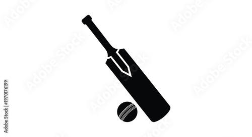 A striking black silhouette depicts a cricket bat and ball showcasing the sport s iconic equipment silhouette