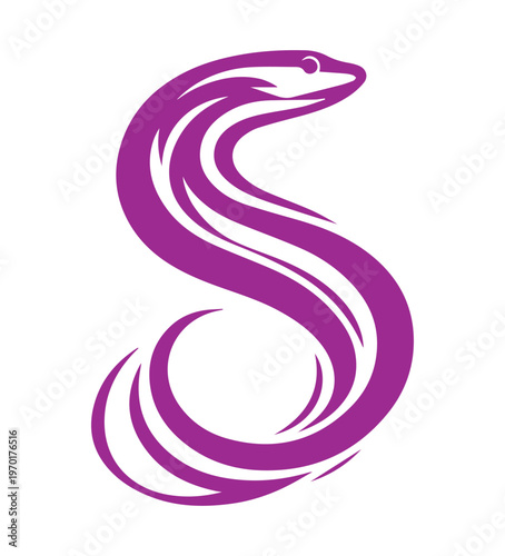purple eel logo with a long tail

