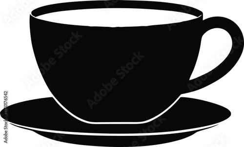 Black coffee cup and saucer silhouette vector illustration