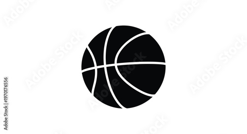 A simple black silhouette of a regulation basketball with visible panel lines and texture silhouette high quality professional
