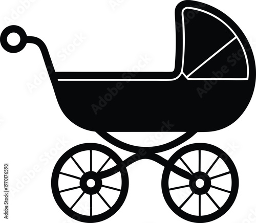 Classic black baby carriage pram silhouette vector illustration