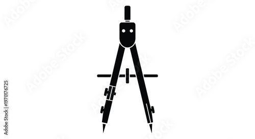 A stark black silhouette of a drafting compass shows its intricate design and precise functionality silhouette high quality