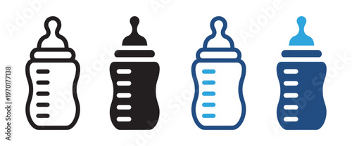 Baby feeding bottle icon infant milk bottle symbol in outline and solid style vector illustration